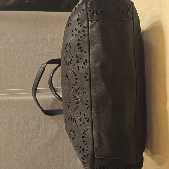 Coach Black Floral Cutout Leather Bag - Picture 5 of 11